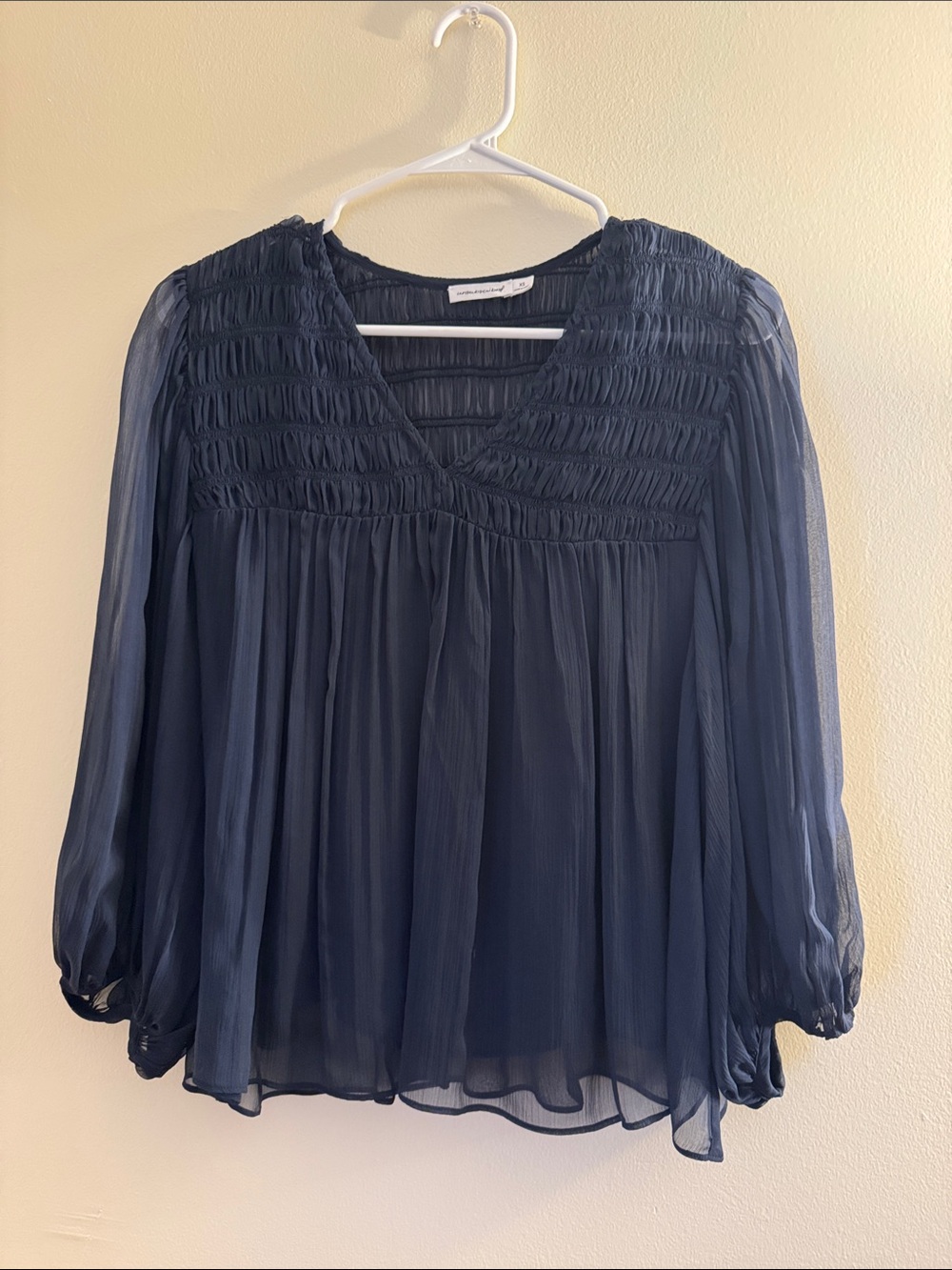 UNSUBSCRIBED Navy Silk Smocked Blouse